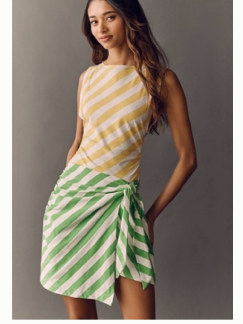NWT Daily Practice Wrapped Mini Striped Yellow & Green Tie-Waist Skirt